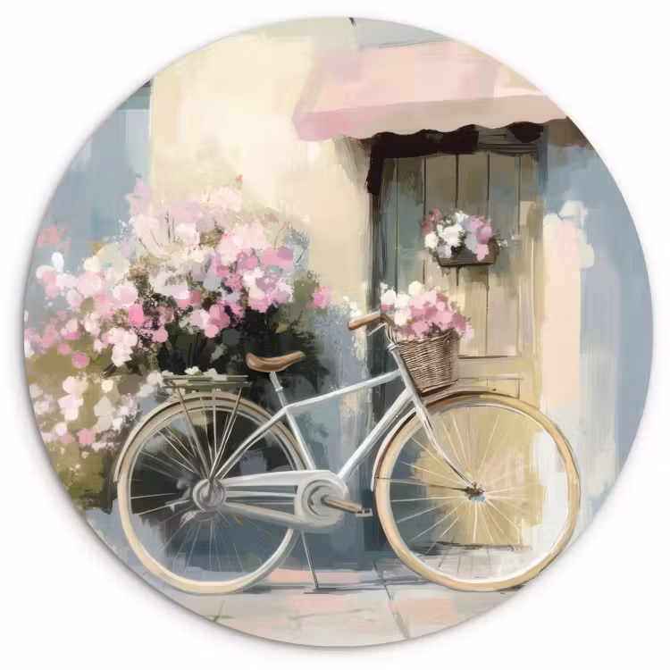 Quadro rotondo - Bicicletta - Colori pastello - Fiori — 3