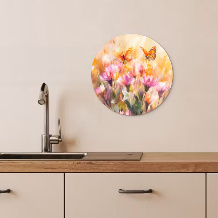Quadro rotondo - Farfalle - Arancione - Fiori — 3