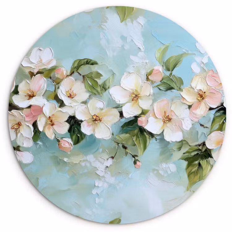 Quadro rotondo - Fiore - Foglie - Azzurro — 2