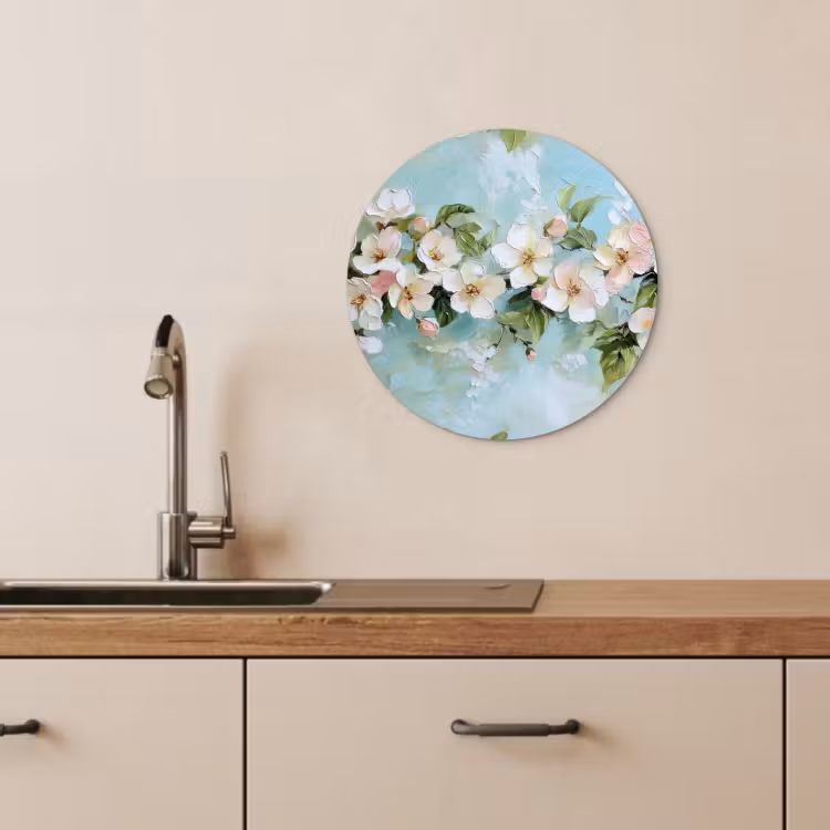 Quadro rotondo - Fiore - Foglie - Azzurro — 4