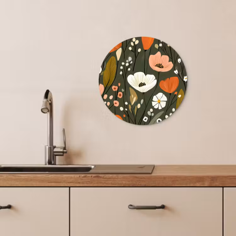 Quadro rotondo - Fiori - Illustrazione - Verde — 1