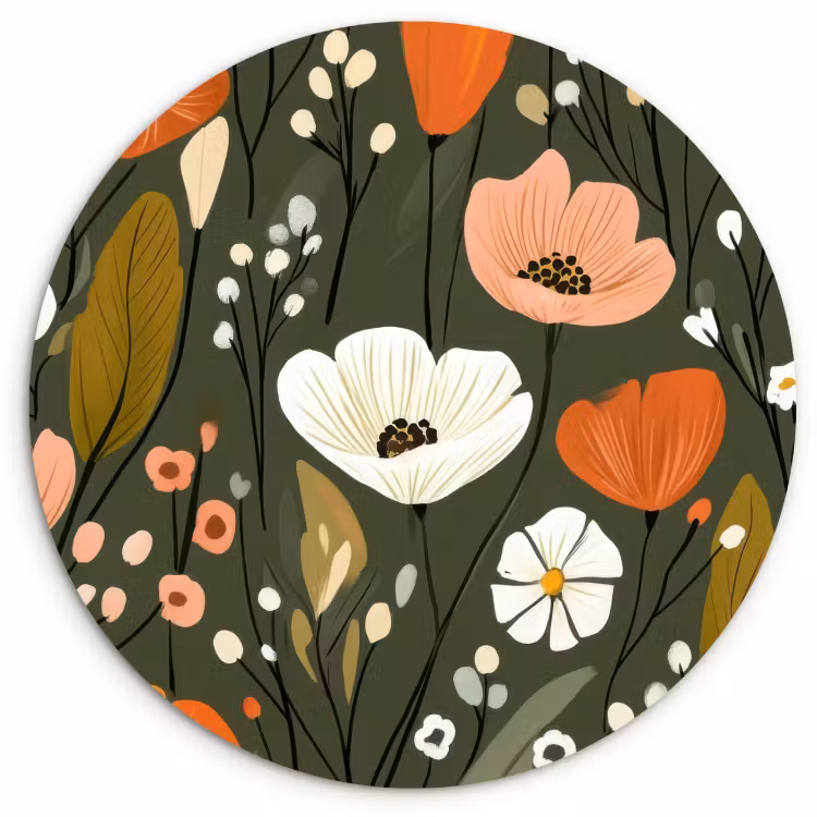 Quadro rotondo - Fiori - Illustrazione - Verde — 2