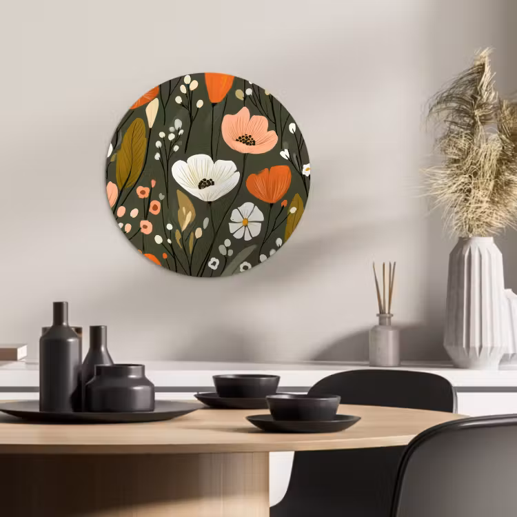 Quadro rotondo - Fiori - Illustrazione - Verde — 3
