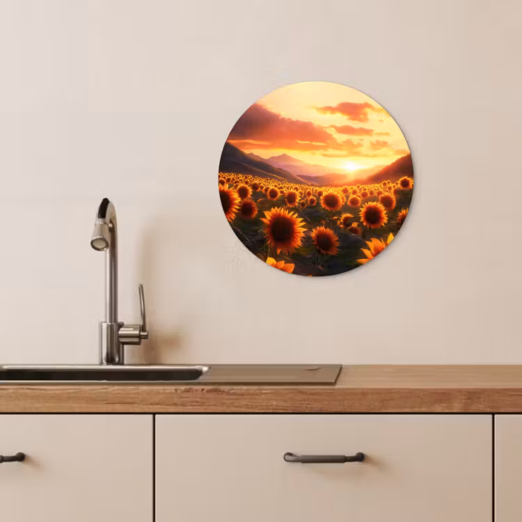 Quadro rotondo - Girasoli - Tramonto - Paesaggio — 1