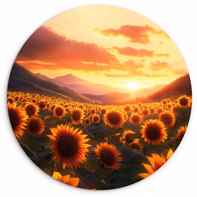 Quadro rotondo - Girasoli - Tramonto - Paesaggio — 2