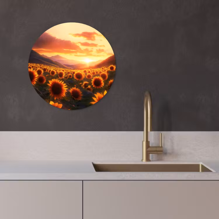 Quadro rotondo - Girasoli - Tramonto - Paesaggio — 3