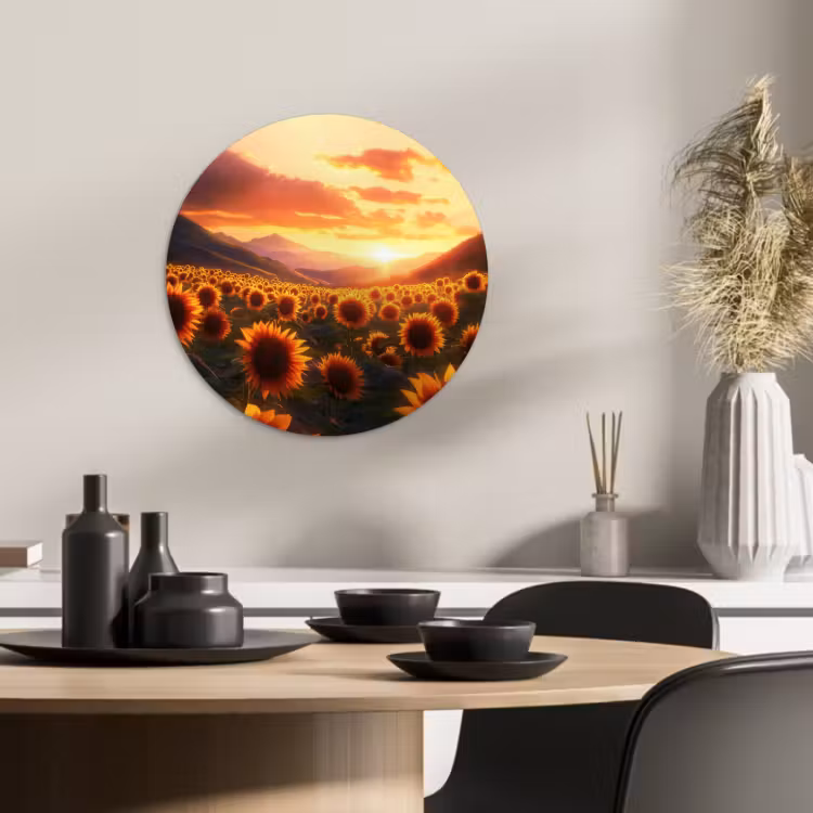 Quadro rotondo - Girasoli - Tramonto - Paesaggio — 4
