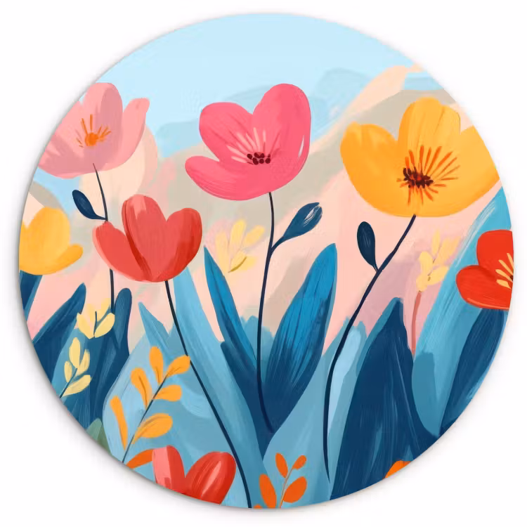 Quadro rotondo - Illustrazione - Fiori - Colorati — 2