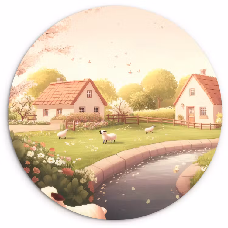 Quadro rotondo - Pecora - cottage - campagna — 1