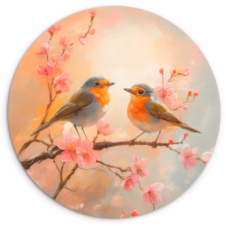 Quadro rotondo - Pettirosso - Ornamentale - Ramo in fiore — 2