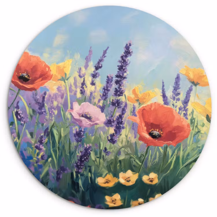 Quadro rotondo - Prato - Fiori - Colorato — 1