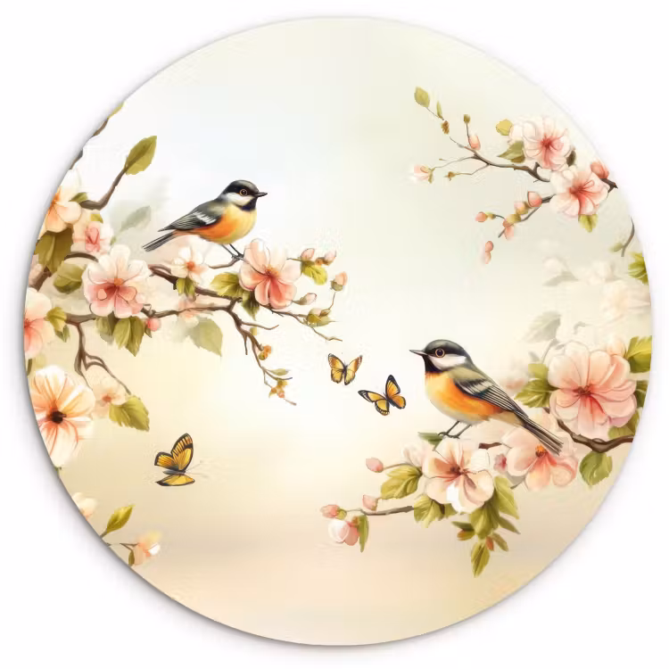 Quadro rotondo - Rami - Fiori - Uccelli - Rosa — 4