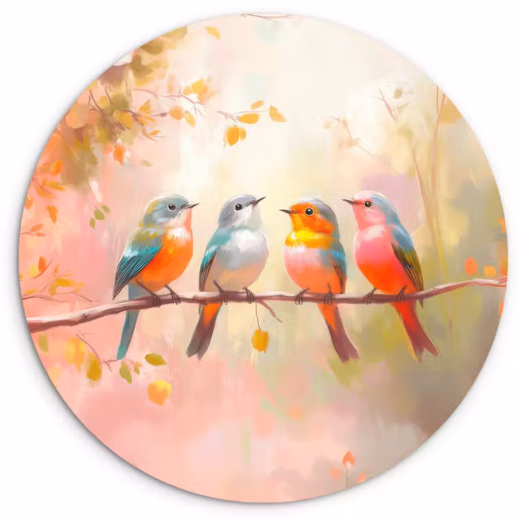 Quadro rotondo - Uccelli - Colorati - Ramo — 2