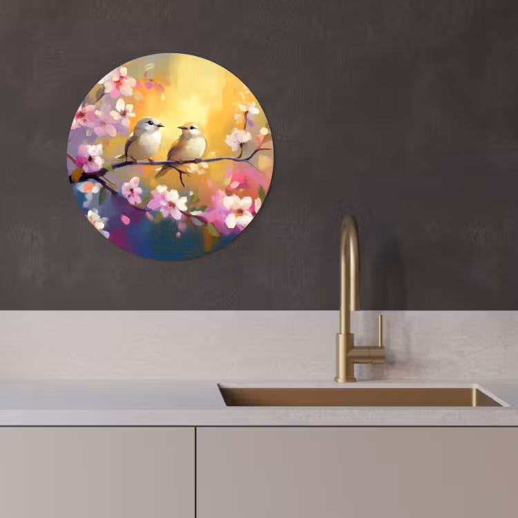 Quadro rotondo - Uccelli - Fiori - Rosa — 2
