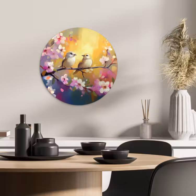 Quadro rotondo - Uccelli - Fiori - Rosa — 3