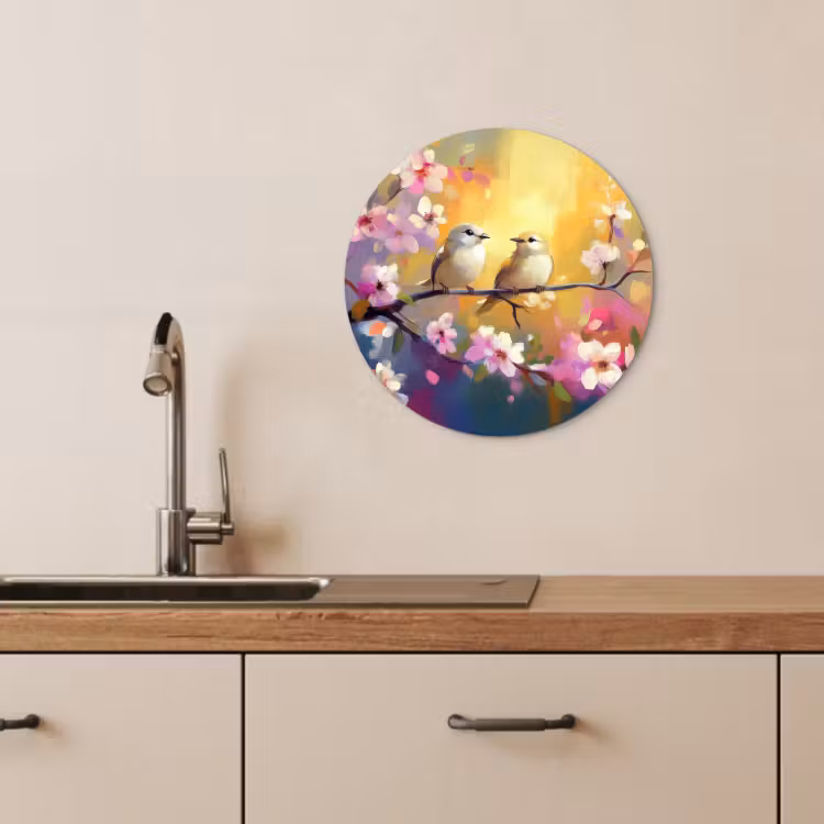Quadro rotondo - Uccelli - Fiori - Rosa — 4