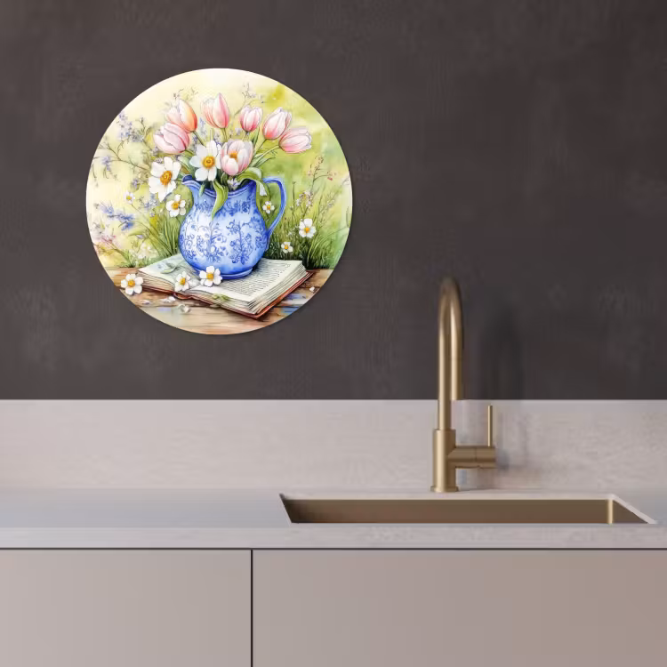 Quadro rotondo - Vaso - Blu Delft - Margherite — 3
