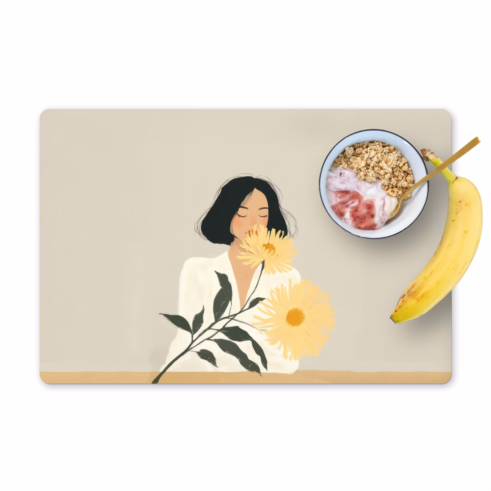 Tovaglietta in vinile - Donna - Fiore - Giallo - Minimalista — 1