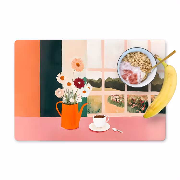 Tovaglietta in vinile - Fiori - Caffè - Finestra — 1