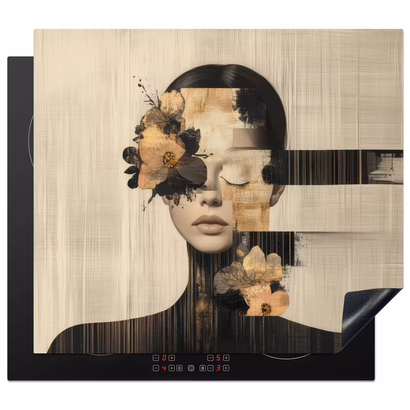 Protezione piano induzione - Viso - Fiori - Nero - Donna — 1