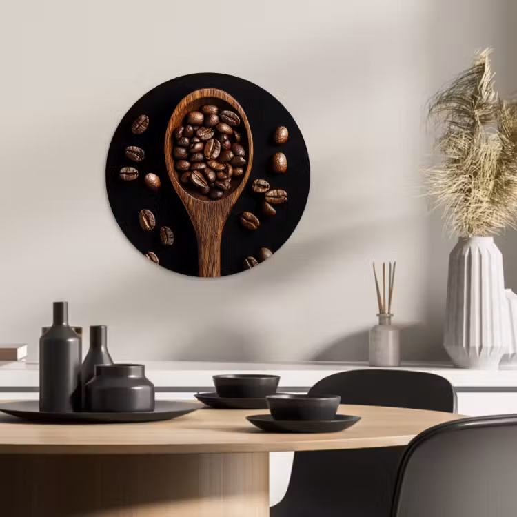 Quadro rotondo - Legno - Nero - Chicchi di caffè — 1