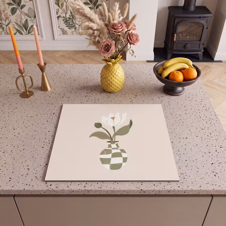 Protezione piano induzione - Vaso - A scacchi - Fiore - Verde — 3