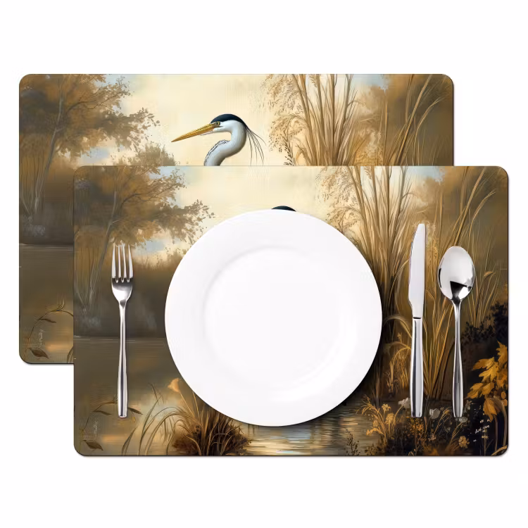 Tovaglietta in vinile - Airone - Acqua - Piante — 2