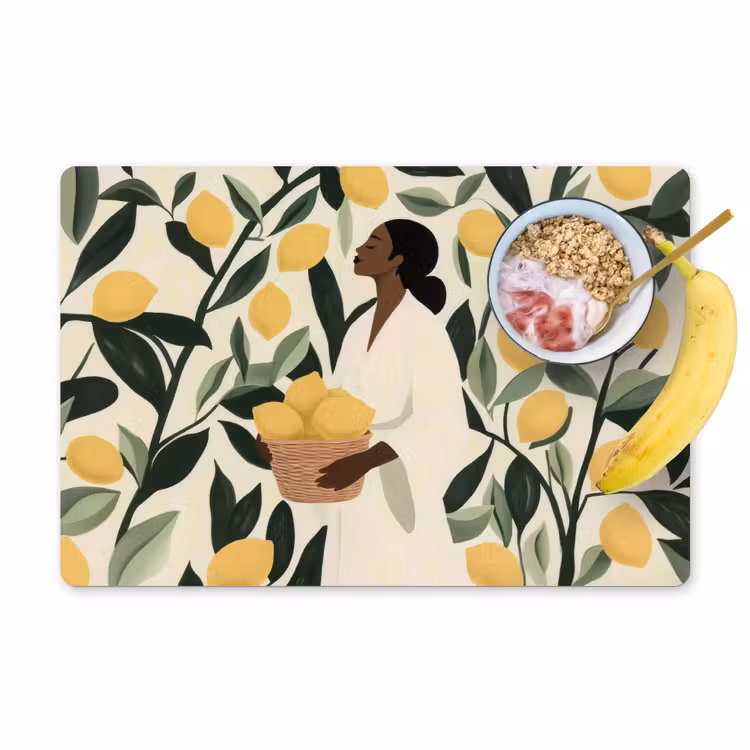 Tovaglietta in vinile - Donna - Cestino - Limoni - Foglie — 1