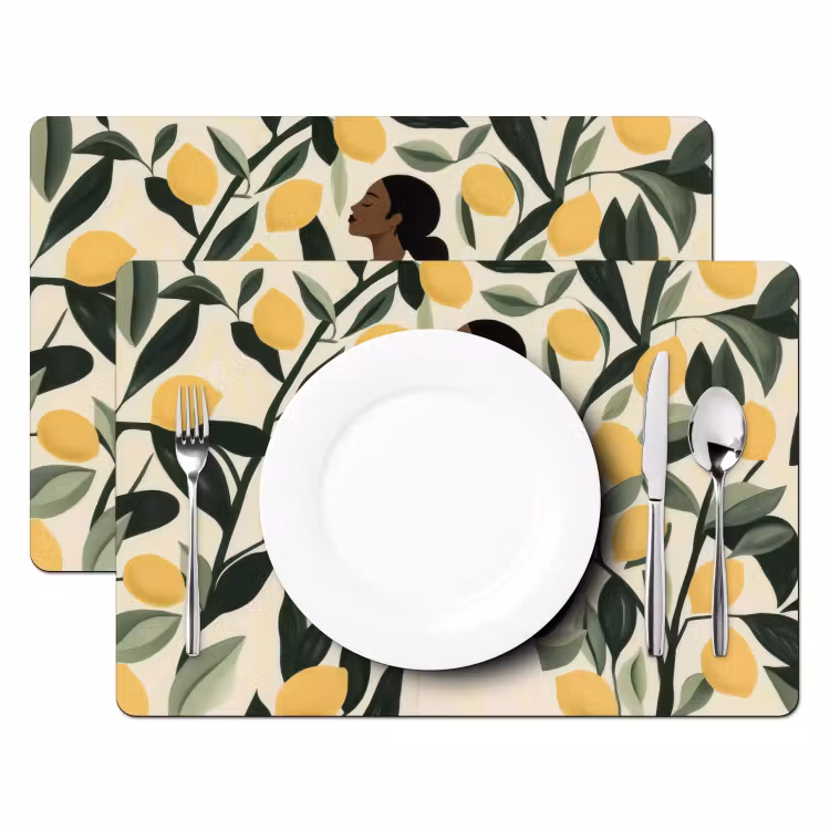 Tovaglietta in vinile - Donna - Cestino - Limoni - Foglie — 2