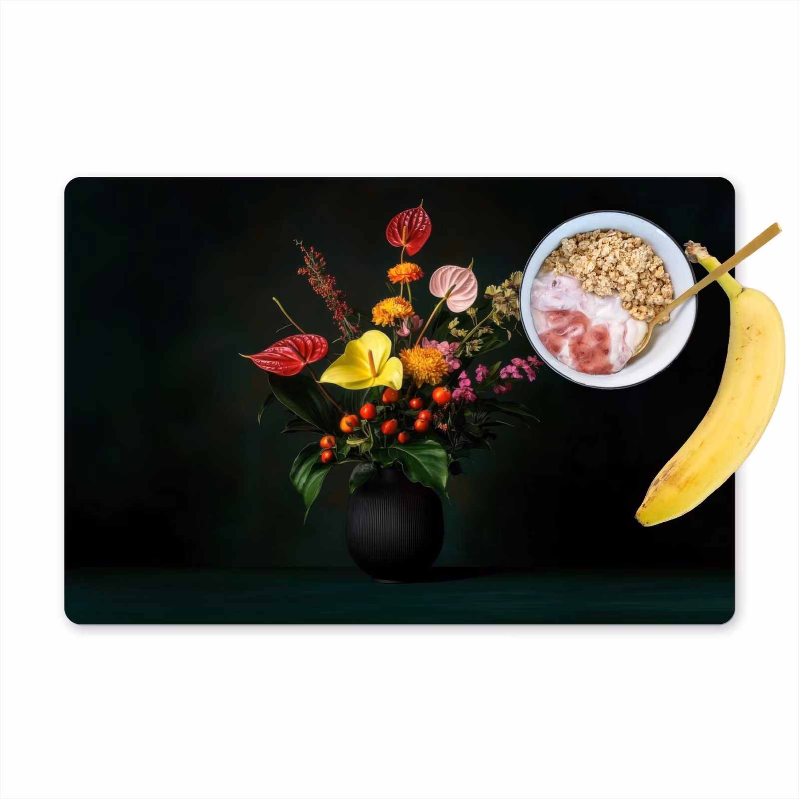 Tovaglietta in vinile - Fiori - Vaso - Nero — 1