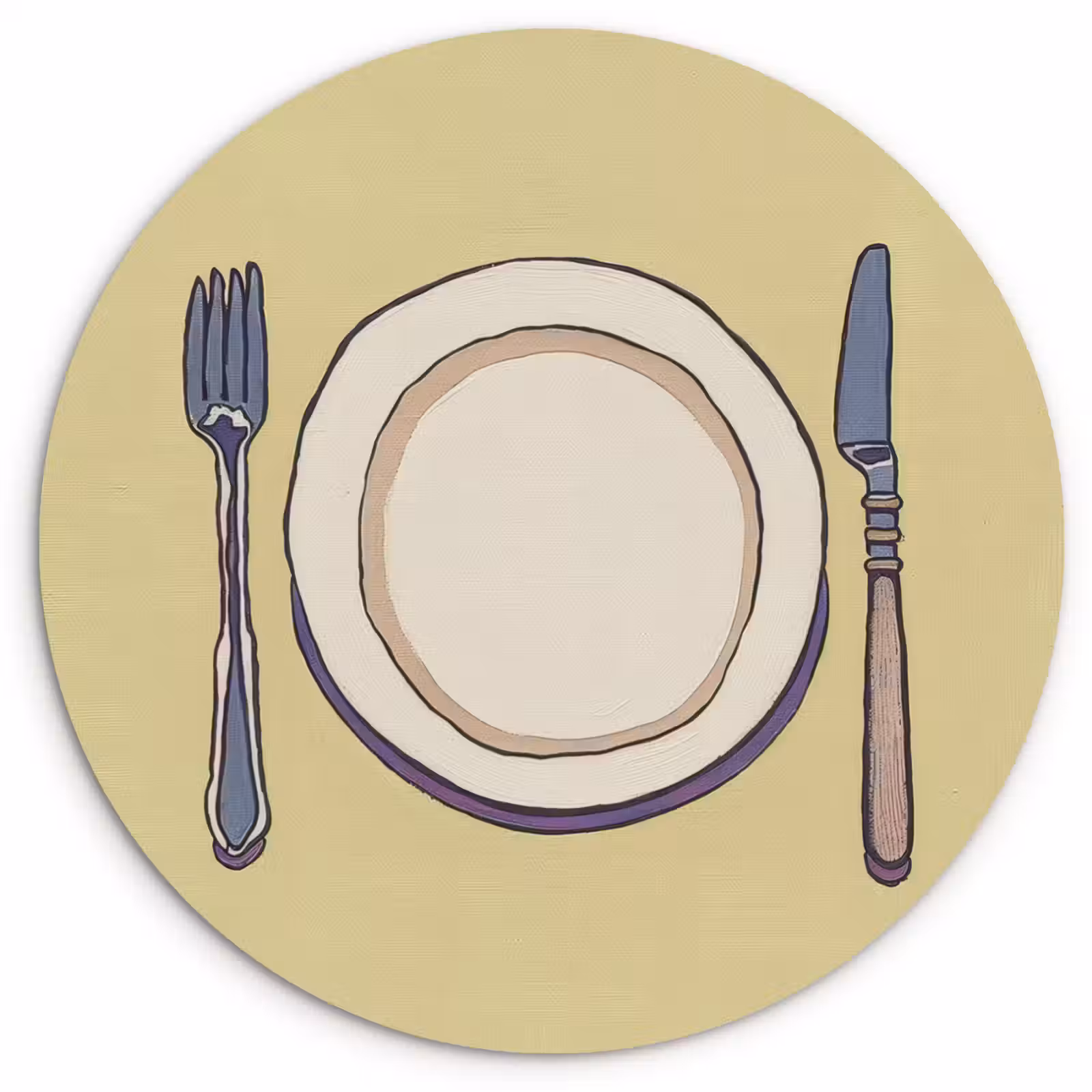Quadro rotondo - Illustrazione - Piatto - Posate - Beige — 1