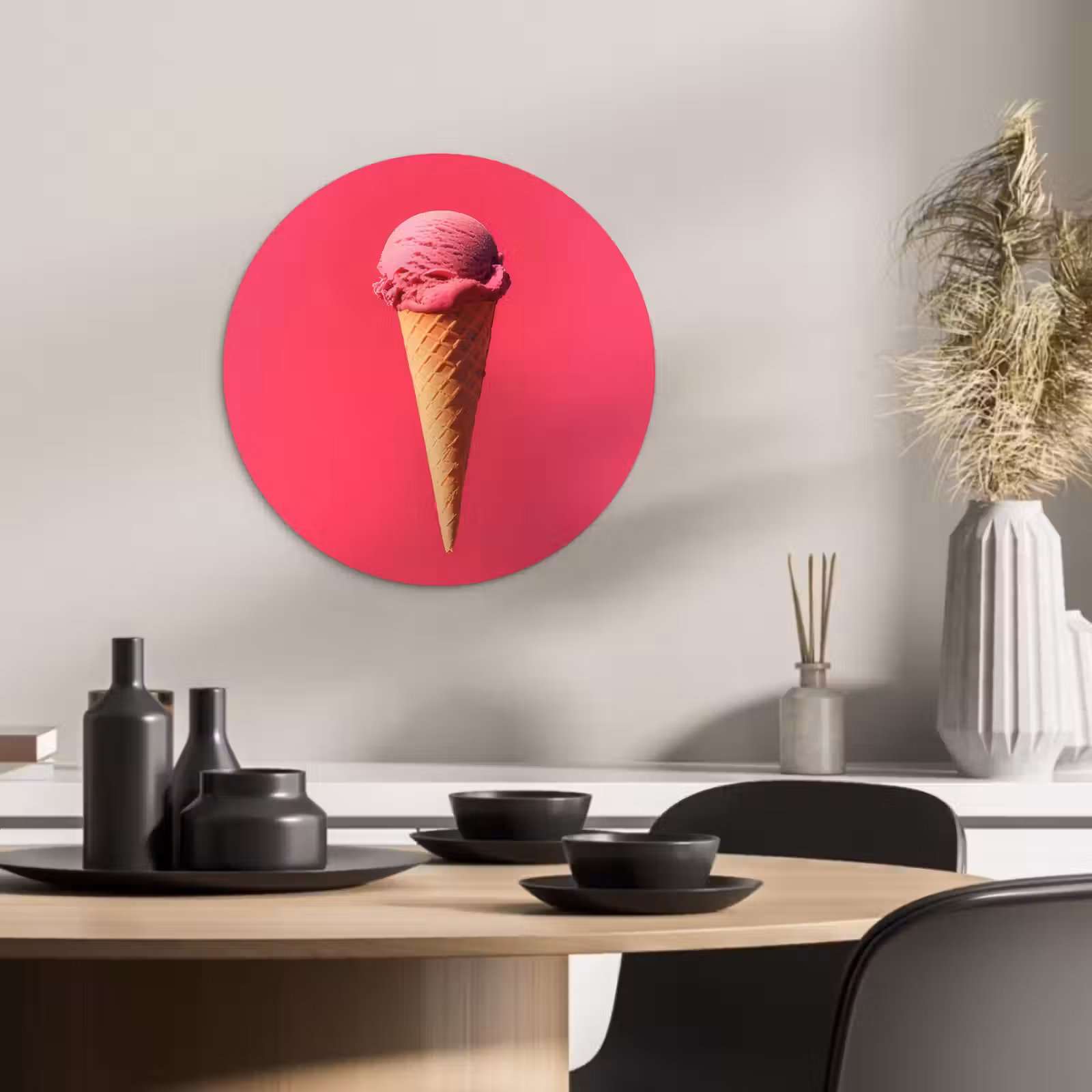 Quadro rotondo - Paletta per gelato - Rosa - Corno — 1