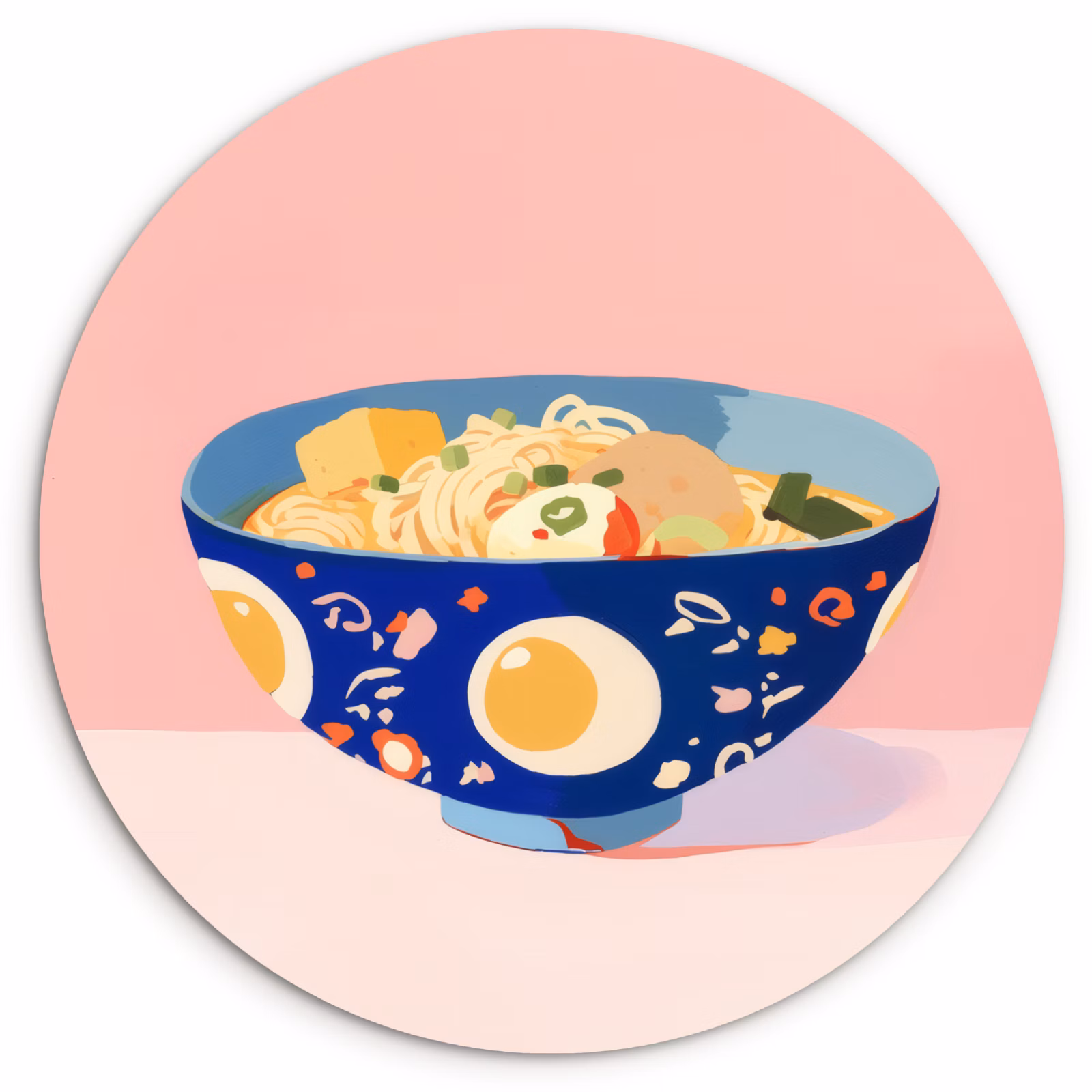 Quadro rotondo - Tagliatelle - Ciotola - Blu - Illustrazione — 1