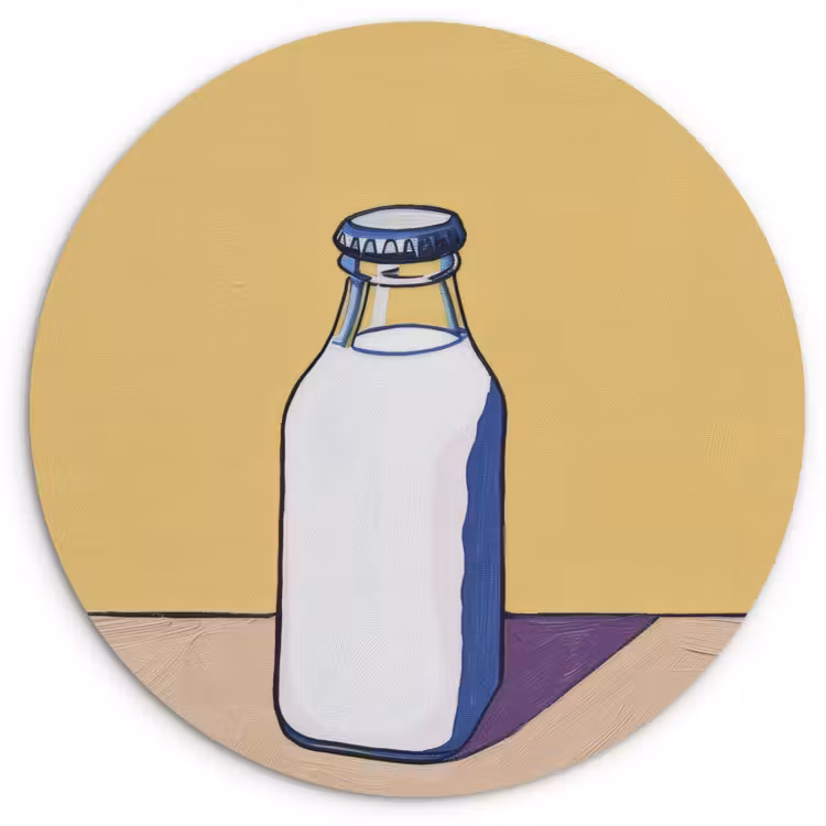 Quadro rotondo - Bicchieri - Bottiglia - Illustrazione - Latte — 1