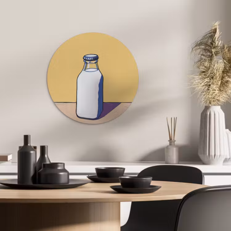 Quadro rotondo - Bicchieri - Bottiglia - Illustrazione - Latte — 3