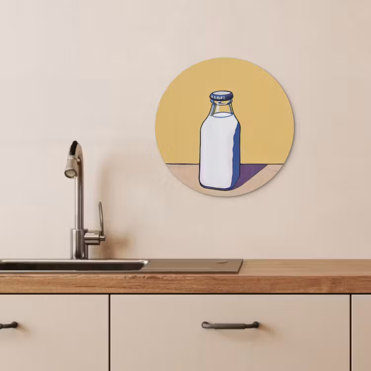 Quadro rotondo - Bicchieri - Bottiglia - Illustrazione - Latte — 4