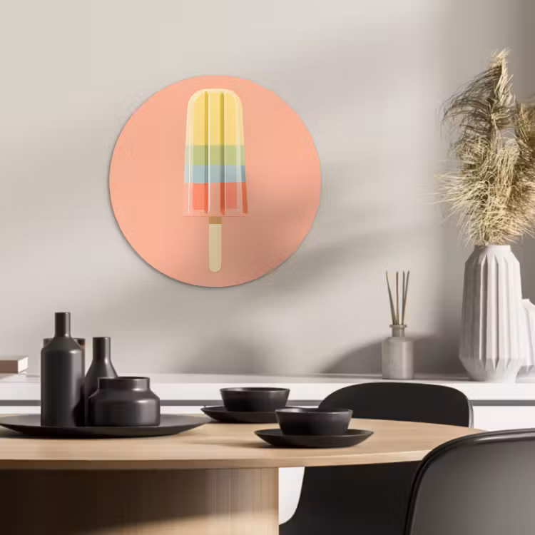 Quadro rotondo - Gelato all'acqua - Tonalità pastello - Minimalista — 1