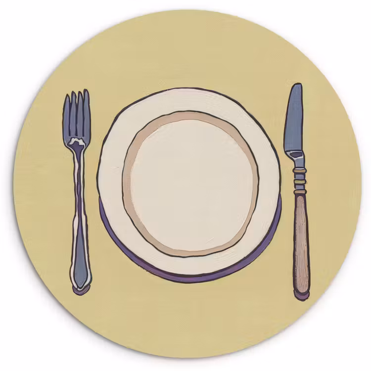 Quadro rotondo - Illustrazione - Piatto - Posate - Beige — 1