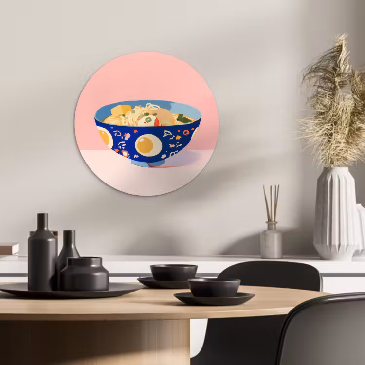 Quadro rotondo - Tagliatelle - Ciotola - Blu - Illustrazione — 2
