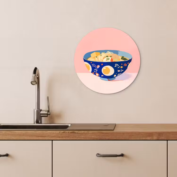 Quadro rotondo - Tagliatelle - Ciotola - Blu - Illustrazione — 4