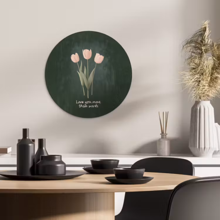 Quadro rotondo - Tulipani - Rosa - Testo - Amore — 3