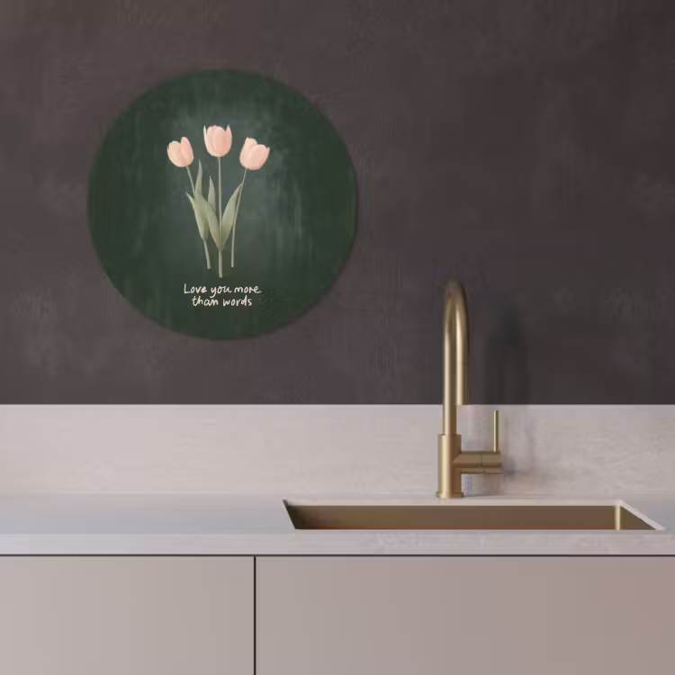 Quadro rotondo - Tulipani - Rosa - Testo - Amore — 4