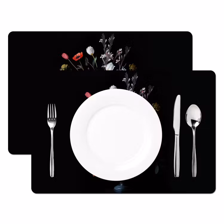 Tovaglietta in vinile - Composizione floreale - Vaso - Nero — 2