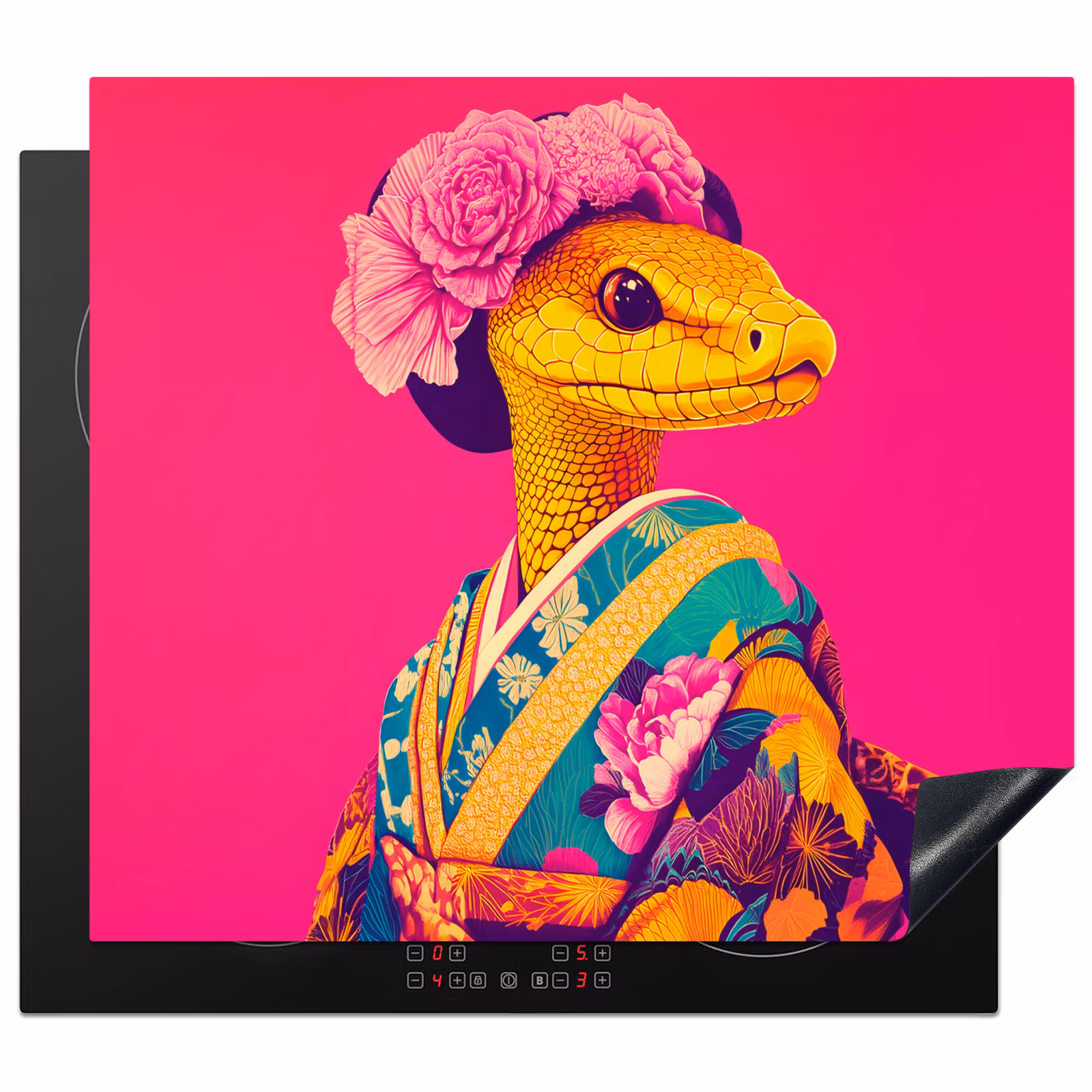 Protezione piano induzione - Lucertola - Fiori - Rosa - Kimono — 1