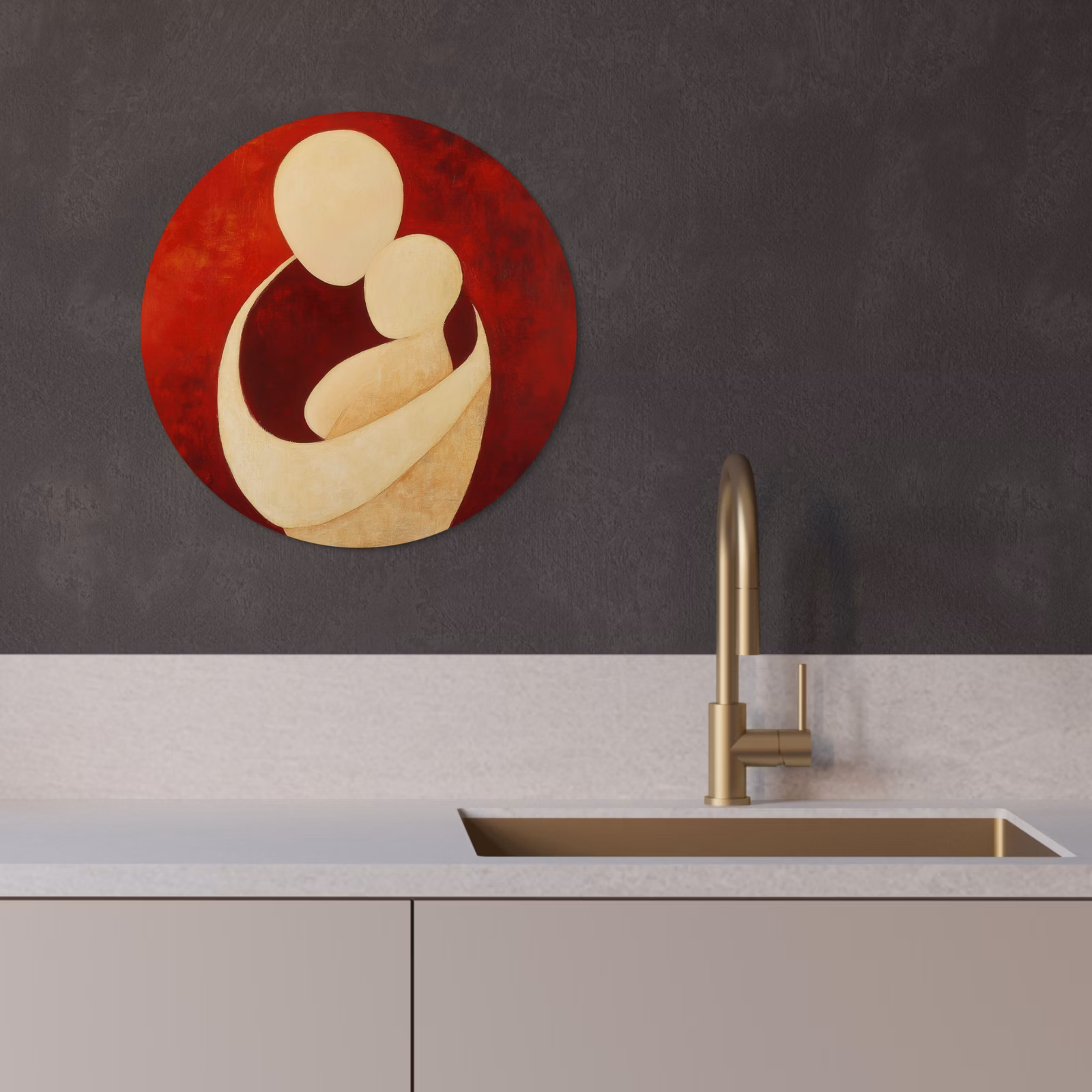 Quadro rotondo - Astratto - Madre - Bambino - Rosso — 1