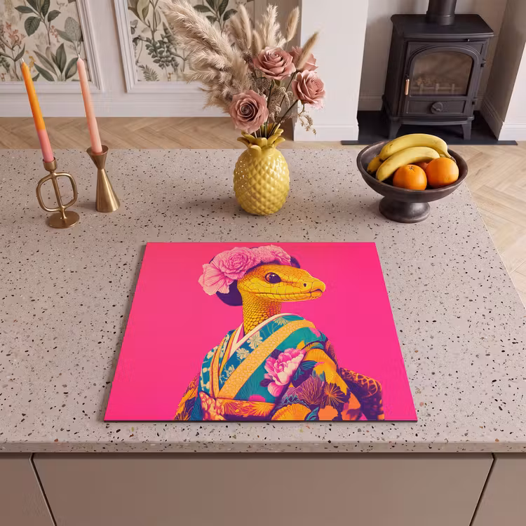 Protezione piano induzione - Lucertola - Fiori - Rosa - Kimono — 3