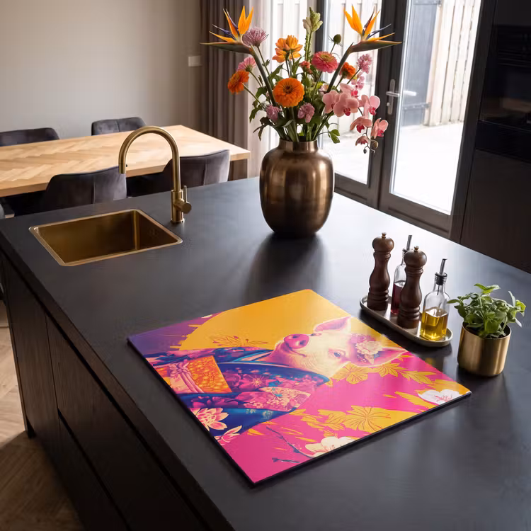 Protezione piano induzione - Maiale - Corona di fiori - Kimono - Astratto — 2