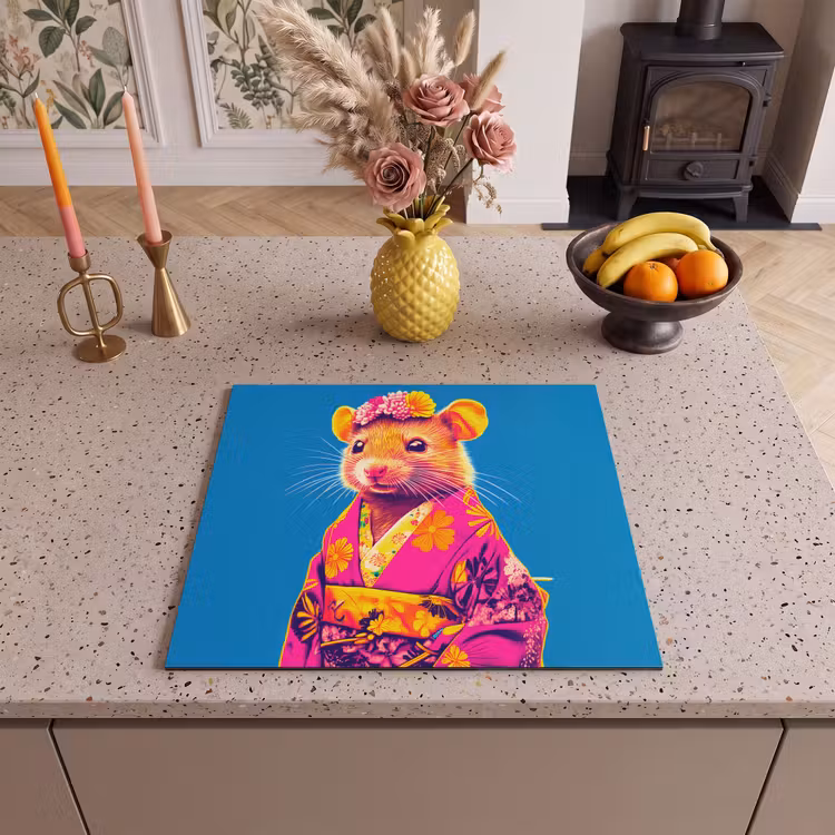 Protezione piano induzione - Mouse - Kimono - Fiori - Blu — 3