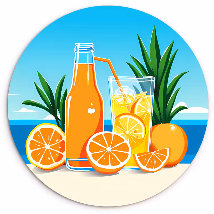 Quadro rotondo - Arance - Cubetti di ghiaccio - Mare - Illustrazione — 1