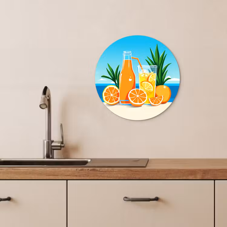 Quadro rotondo - Arance - Cubetti di ghiaccio - Mare - Illustrazione — 4